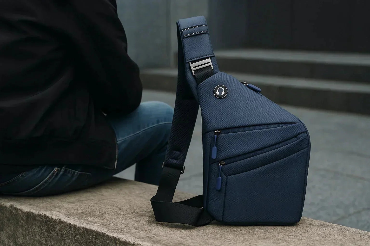 Mochila antirrobo azul moderna, ideal para viajar y moverse por la ciudad con seguridad y estilo.