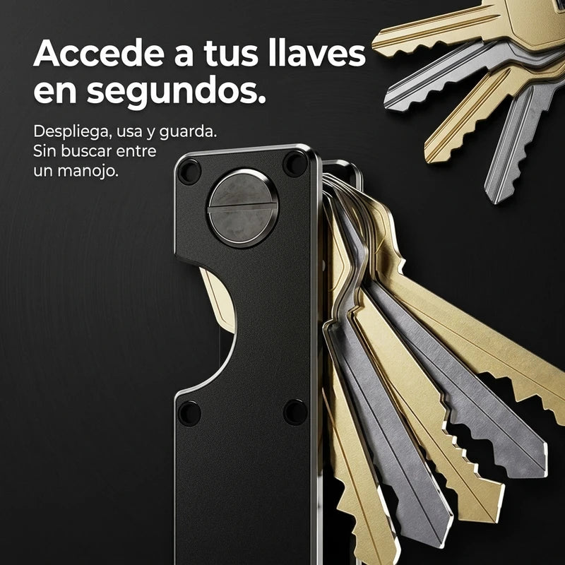 Organizador de llaves KÄRN azul abierto con varias llaves para llevarlas ordenadas sin ruido