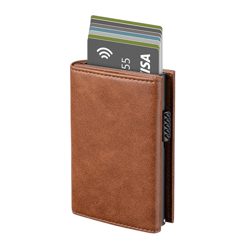 Tarjetero RFID Slim Pro KÄRN vista frontal marrón