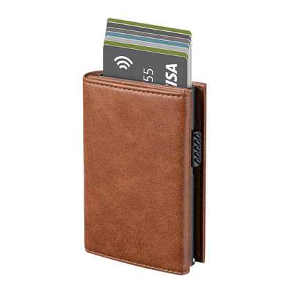 Tarjetero RFID Slim Pro KÄRN vista frontal marrón