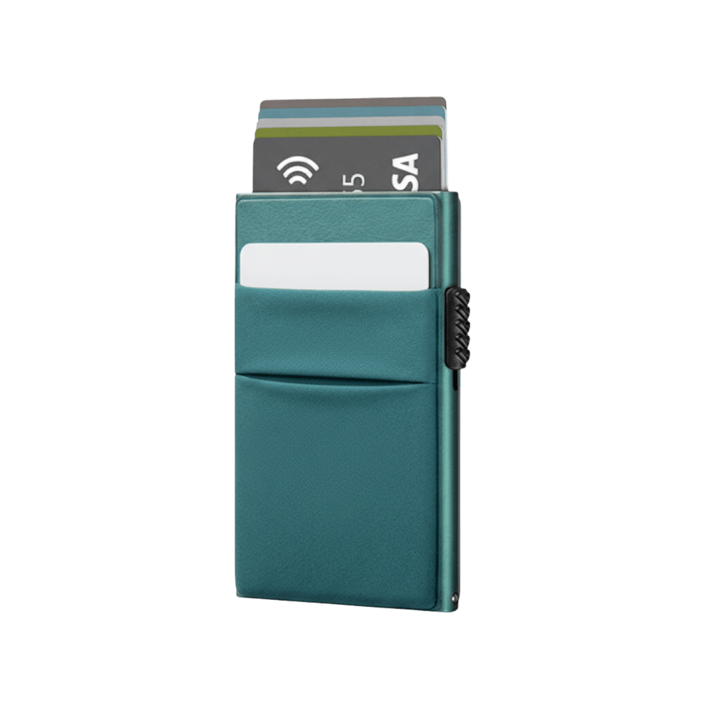Tarjetero RFID Slim Access KÄRN vista frontal aluminio verde