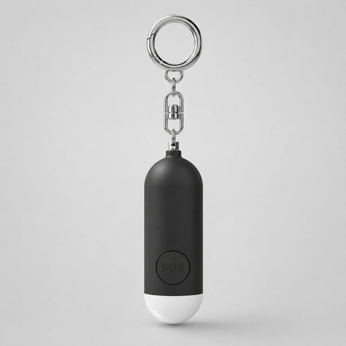 Alarma personal KÄRN negra con llavero y botón SOS, accesorio de seguridad para bolso, mochila o llaves