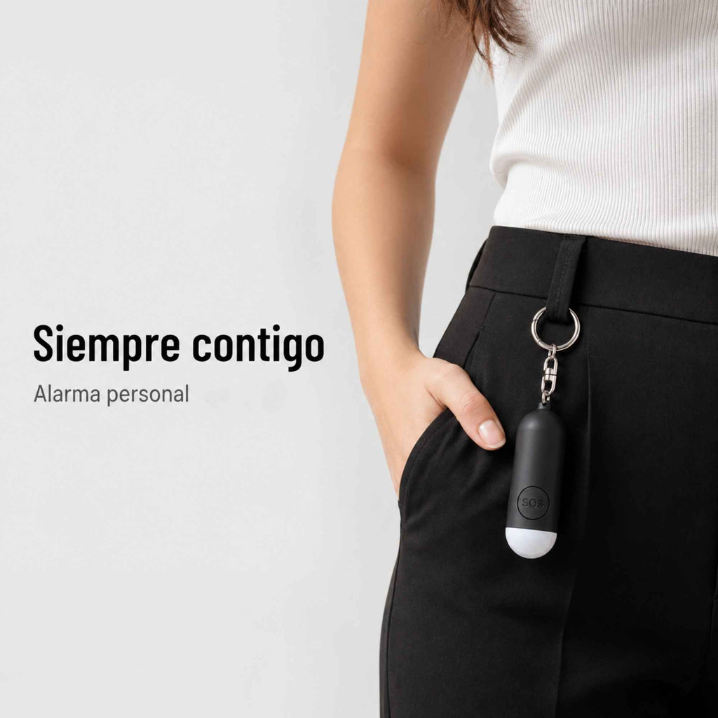 Alarma personal KÄRN negra enganchada al pantalón, compacta para uso diario