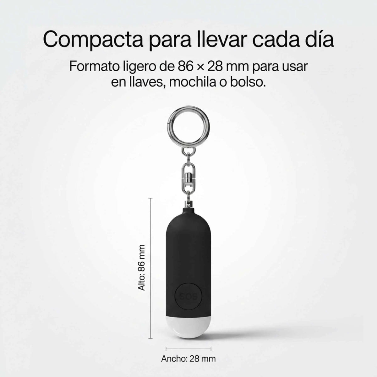 Alarma personal compacta KÄRN de 86 x 28 mm para llaves, mochila o bolso