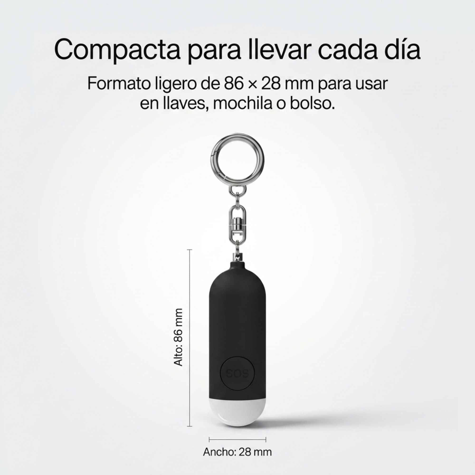 Alarma personal compacta KÄRN de 86 x 28 mm para llaves, mochila o bolso