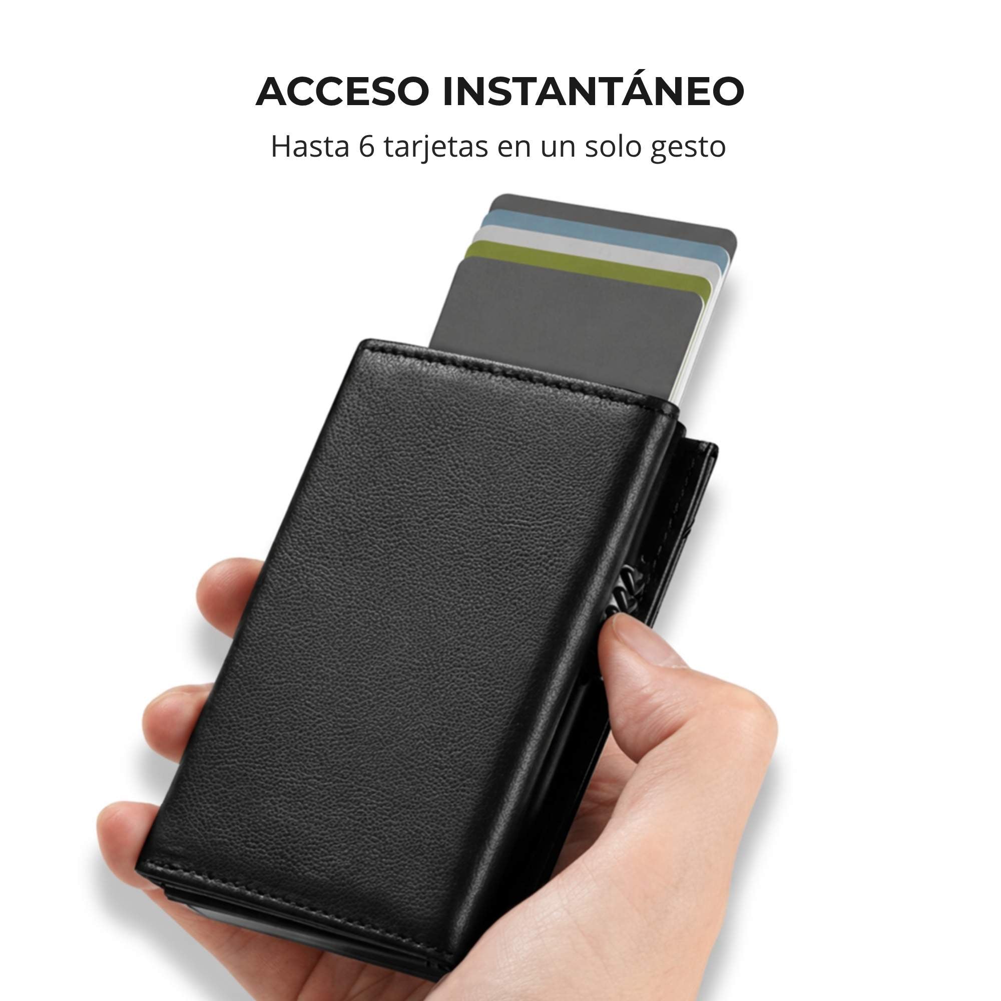 Tarjetero RFID Slim Pro KÄRN negro con acceso rápido a 6 tarjetas mediante mecanismo pop-up