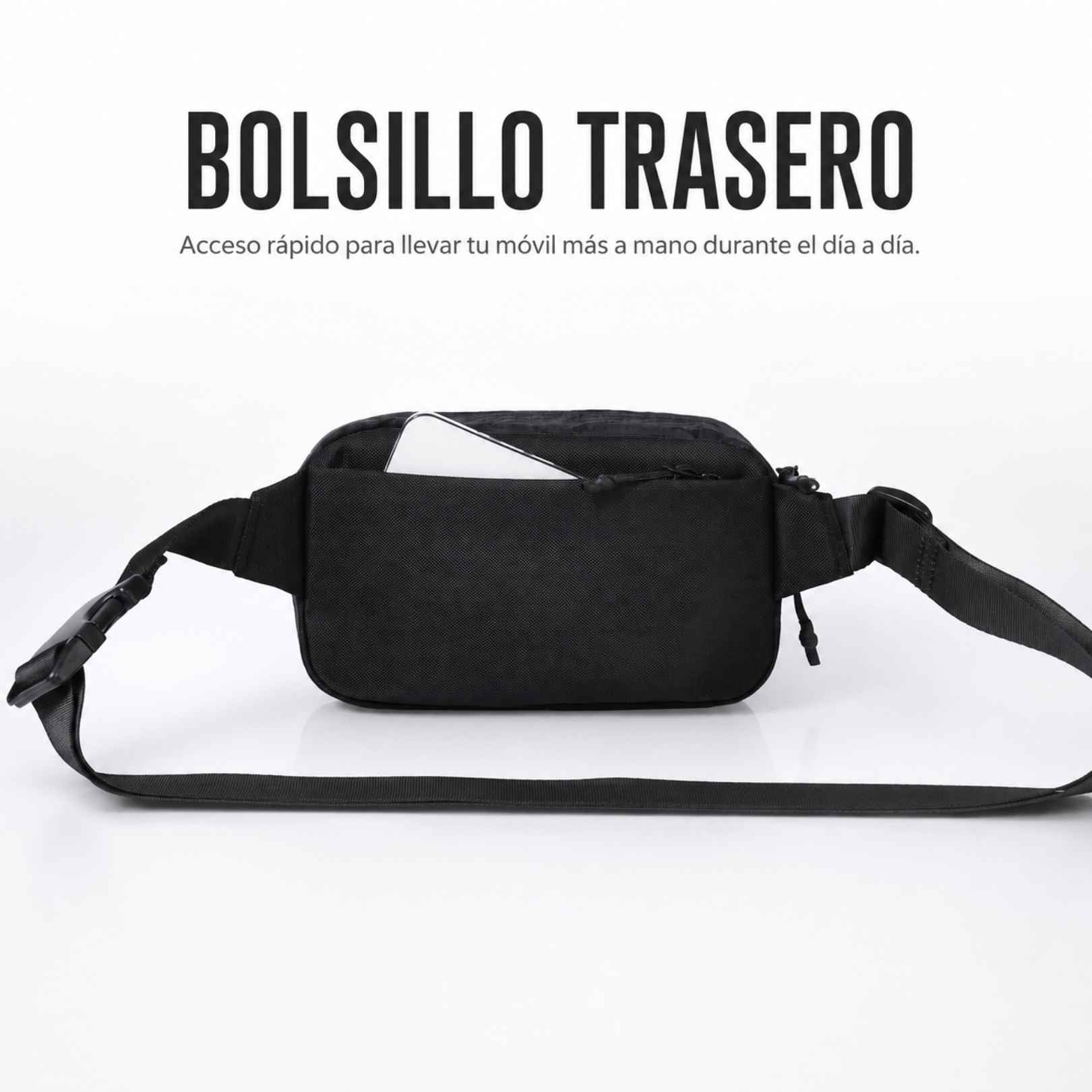 Bandolera compacta RFID KÄRN negra con bolsillo trasero para llevar el móvil más a mano