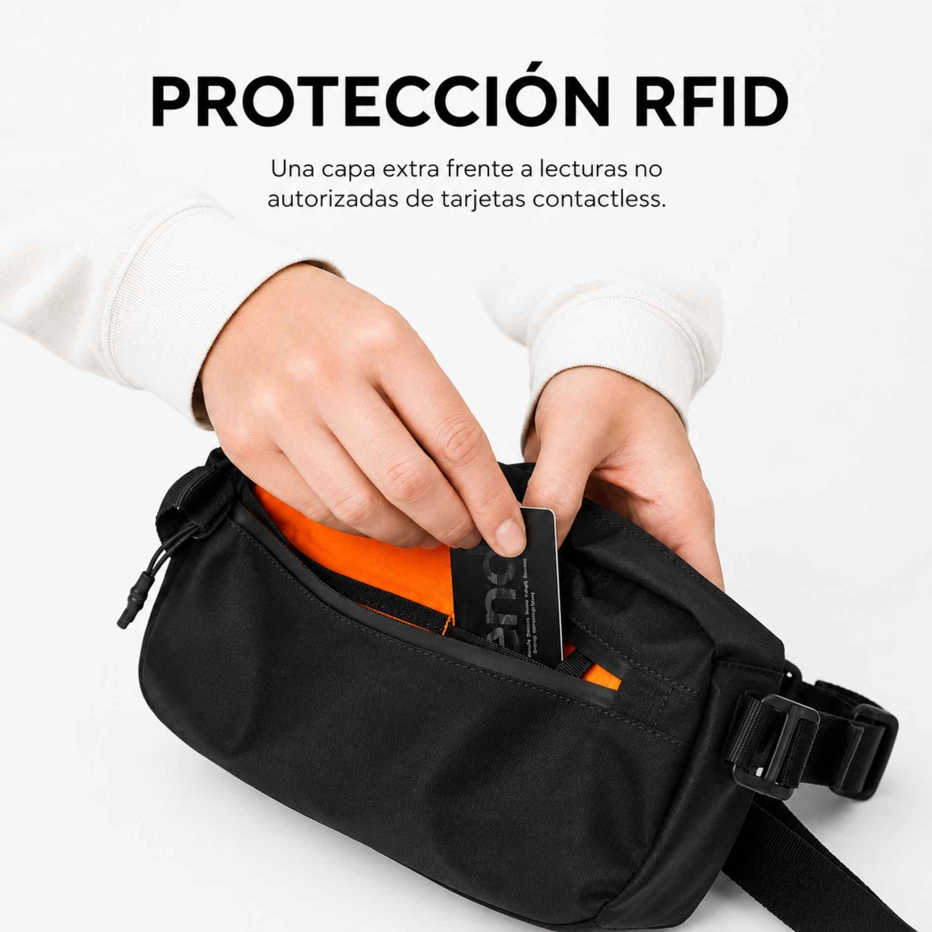 Bandolera compacta RFID KÄRN negra con protección frente a lecturas no autorizadas de tarjetas contactless