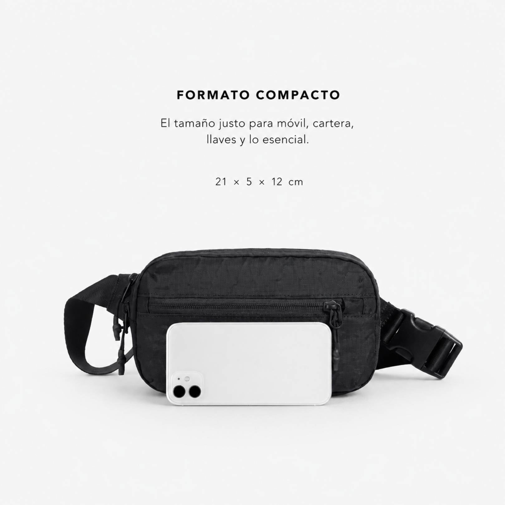 Bandolera compacta RFID KÄRN negra de 21 x 5 x 12 cm, tamaño práctico para móvil, cartera y llaves
