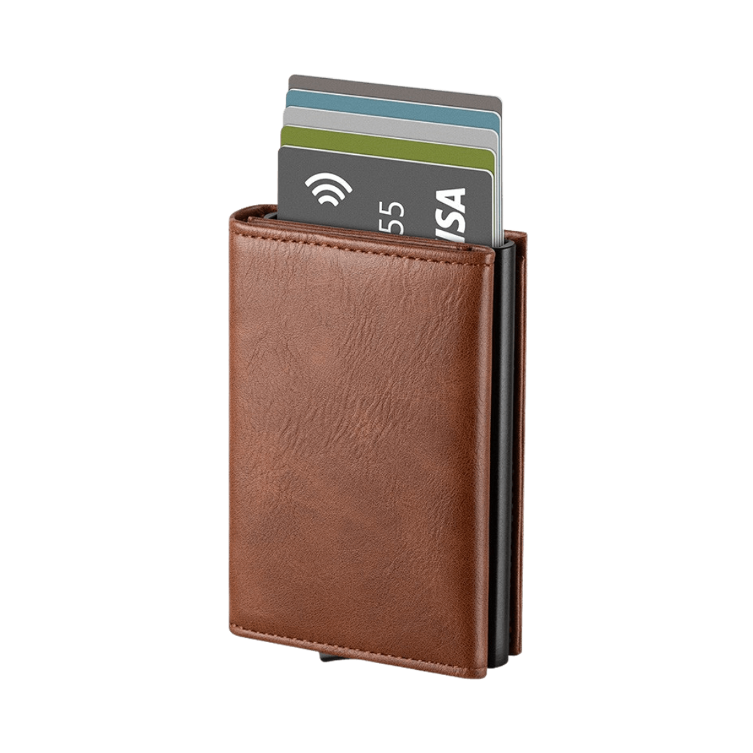 Tarjetero RFID Slim KÄRN vista frontal (cuero vegano) marrón