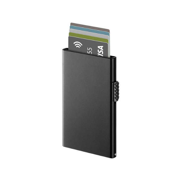 Tarjetero RFID Esencial KÄRN vista frontal aluminio negro