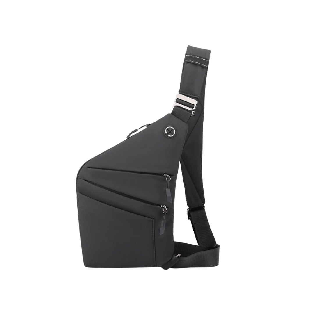 Mochila antirrobo Smart KÄRN en color negro, diseño cruzado ideal para seguridad urbana y viajes.