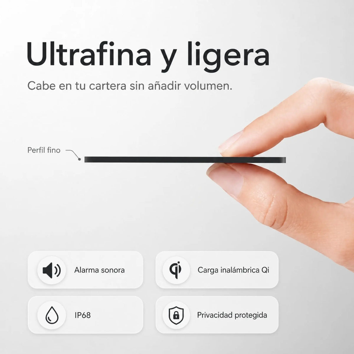 FindCard KÄRN ultrafina y ligera con alarma sonora carga Qi IP68 y privacidad protegida