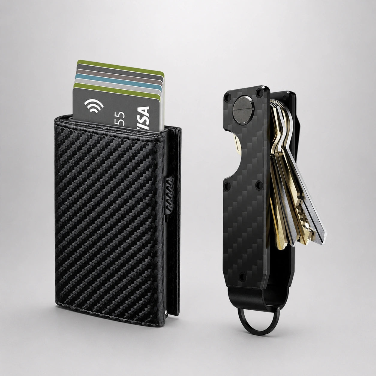TARJETERO SLIM PRO + PORTALLAVES KARN EN CARBONO 