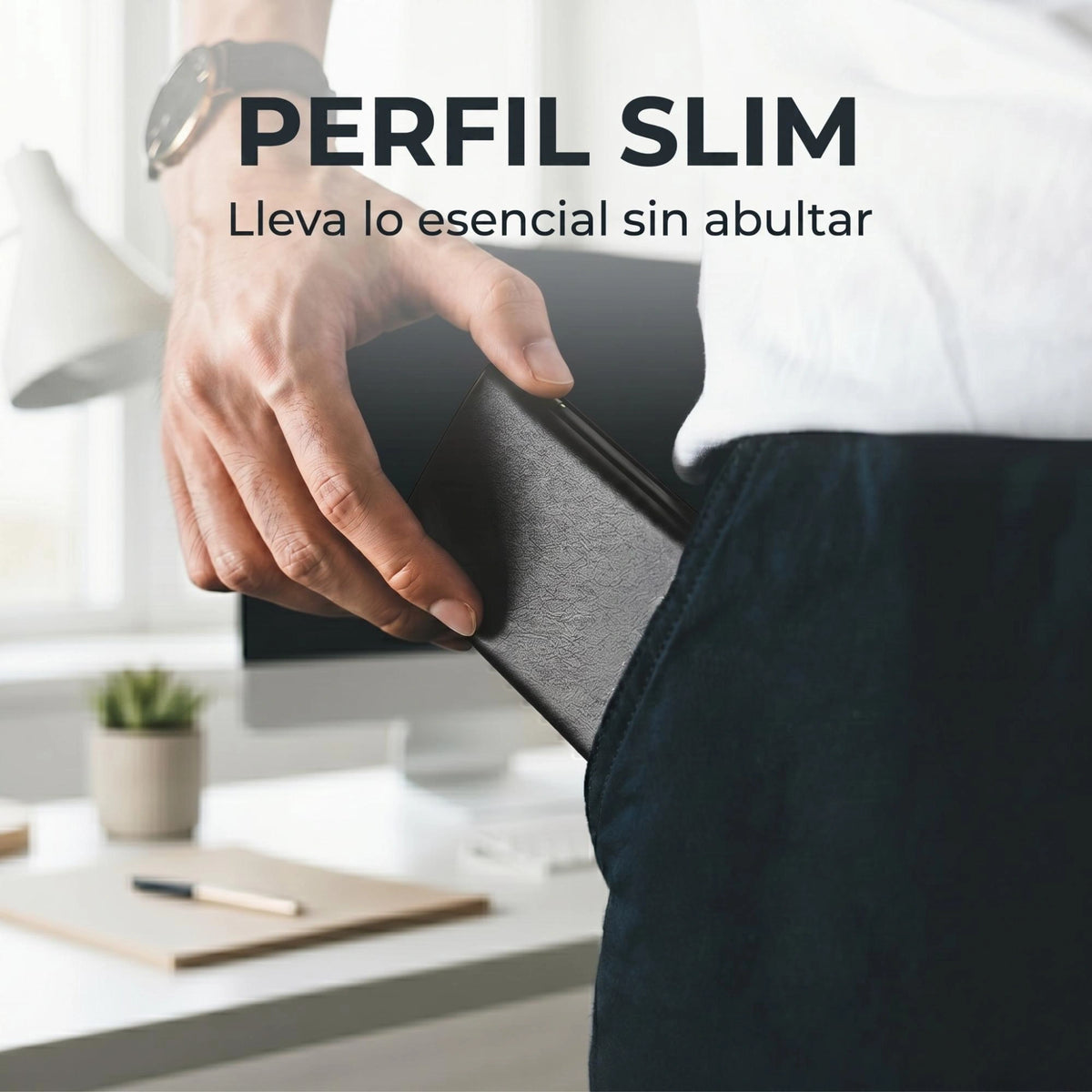 Tarjetero RFID Slim KARN negro con perfil slim en bolsillo