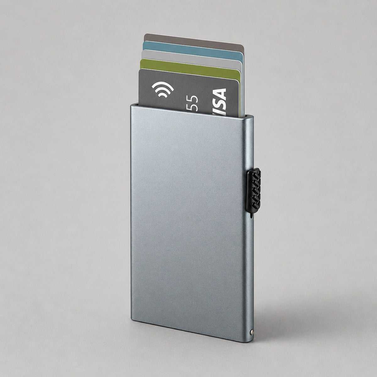 Tarjetero RFID Esencial KÄRN vista frontal aluminio GRIS