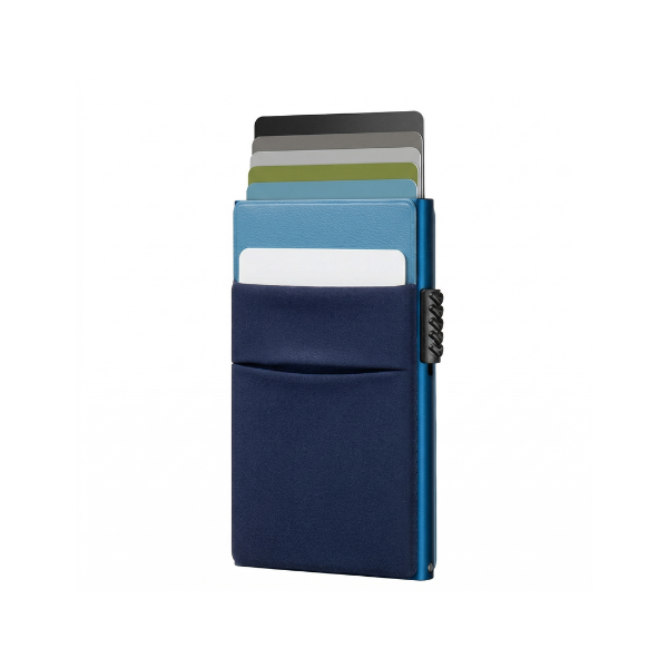 Tarjetero RFID Slim Access KÄRN vista frontal aluminio azul