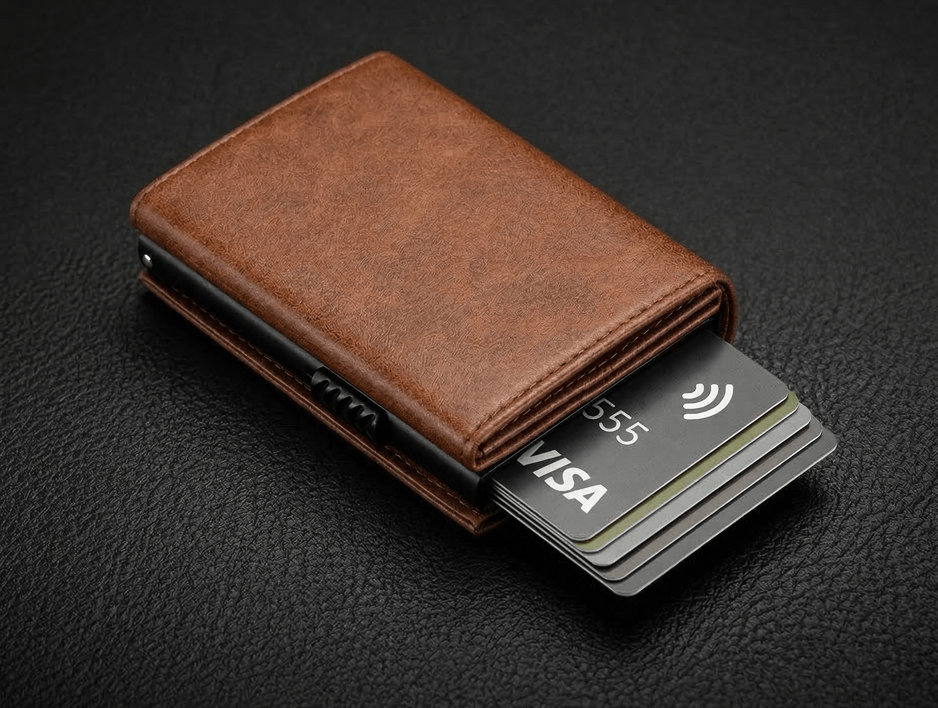 Tarjetero RFID Slim Pro KÄRN color marrón con tarjetas