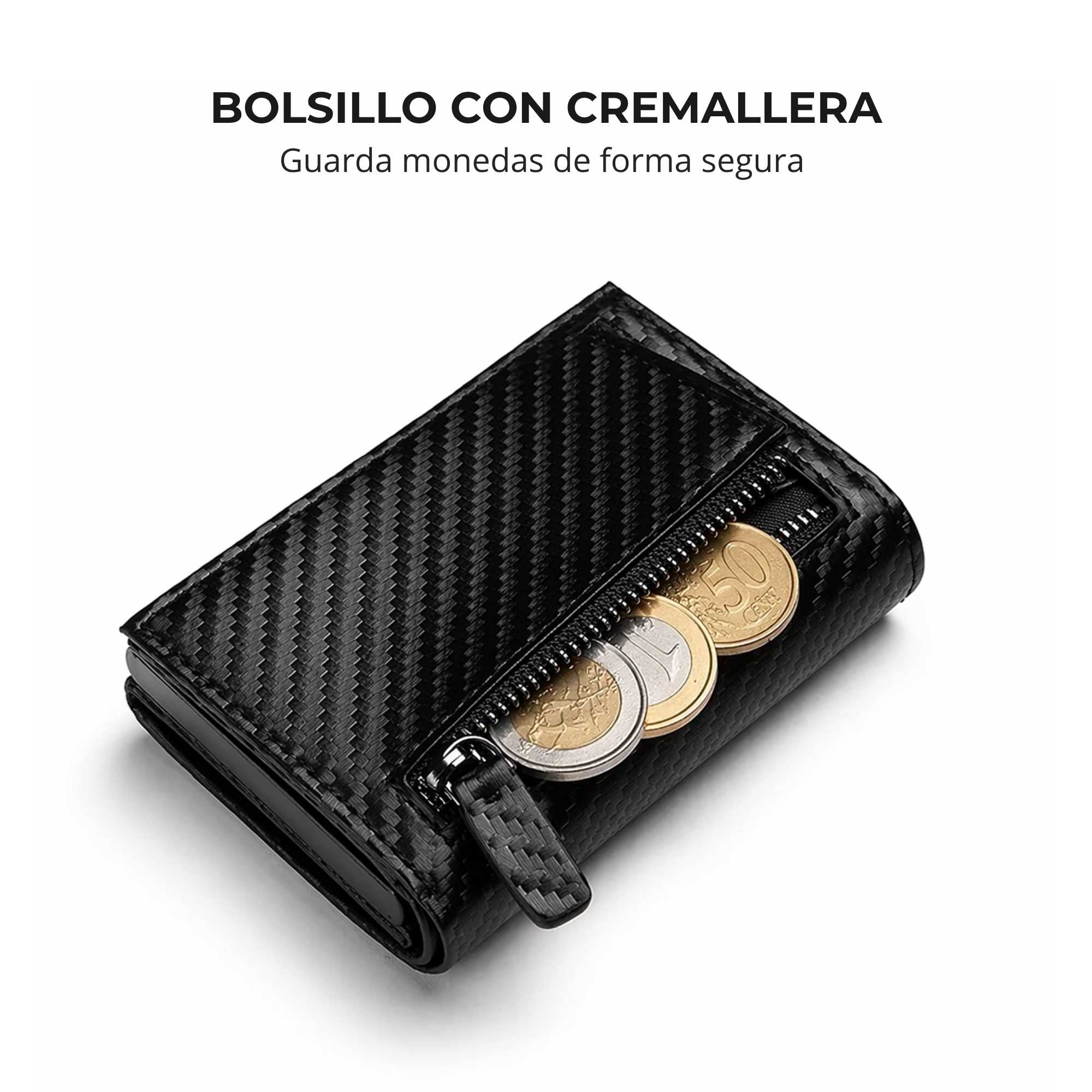 Tarjetero RFID Slim Pro KÄRN negro con bolsillo con cremallera para guardar monedas de forma segura