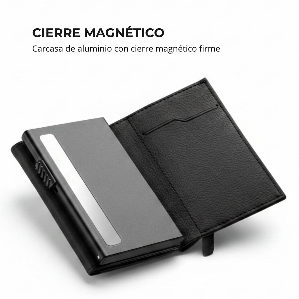 Tarjetero RFID Slim Pro KÄRN negro con carcasa de aluminio y cierre magnético firme
