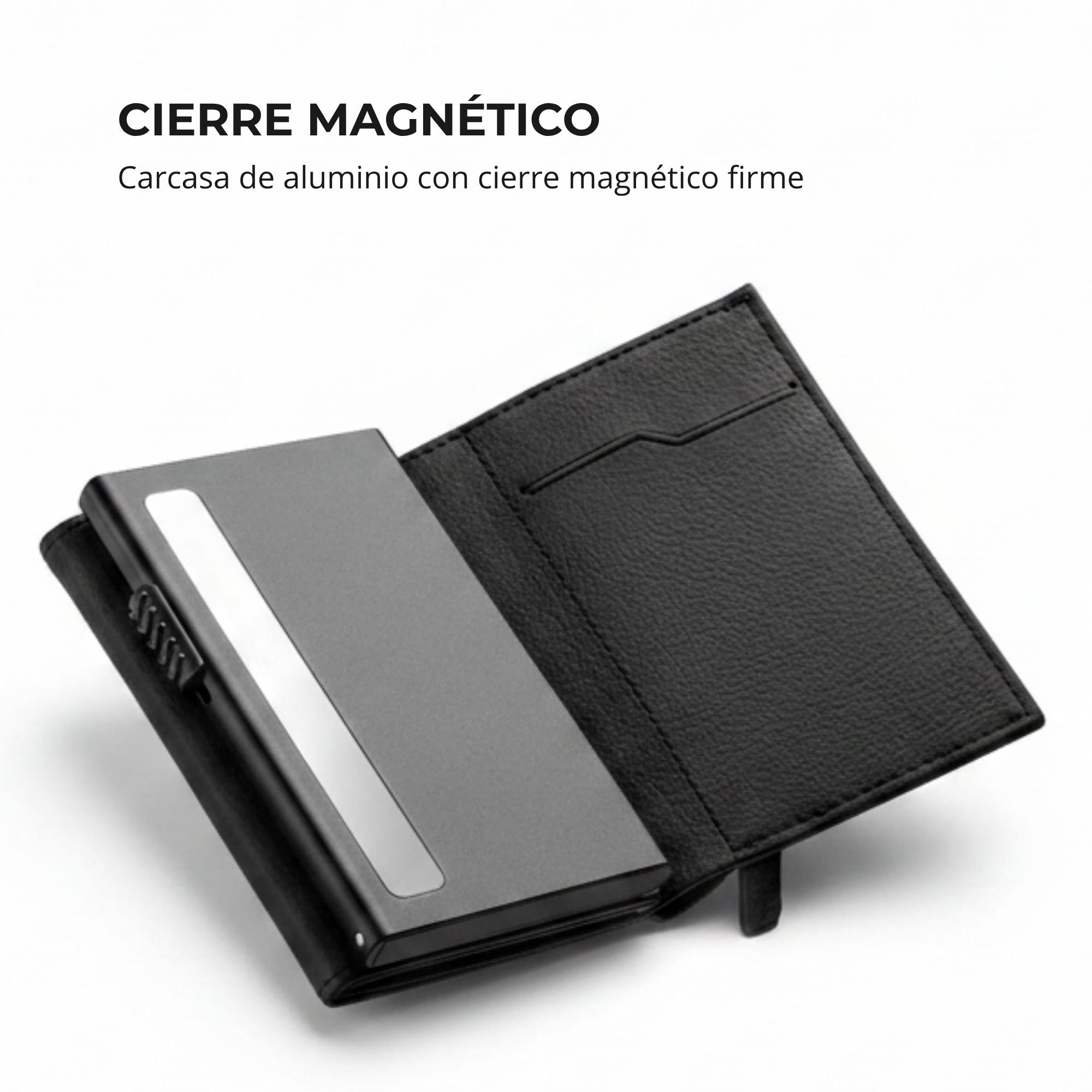 Tarjetero RFID Slim Pro KÄRN negro con carcasa de aluminio y cierre magnético firme