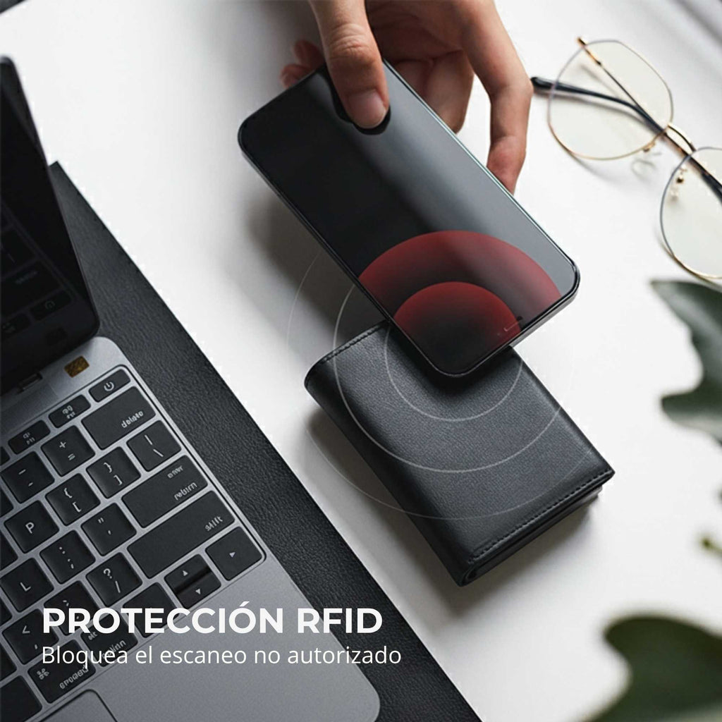 Tarjetero RFID Slim Pro KÄRN negro con protección RFID frente al escaneo no autorizado