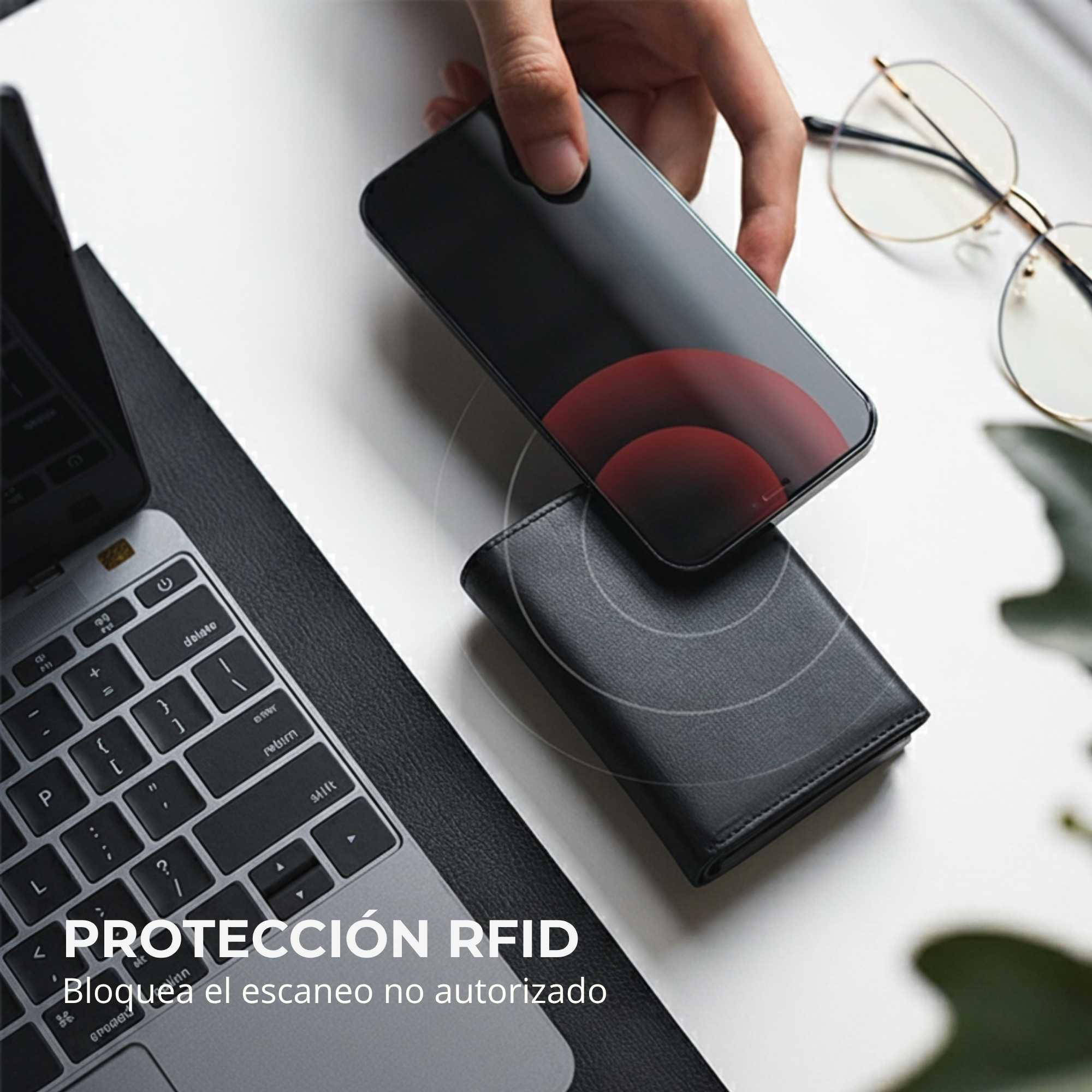Tarjetero RFID Slim Pro KÄRN negro con protección RFID frente al escaneo no autorizado