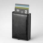 Tarjetero RFID magnético KÄRN negro con tarjetas, diseño compacto con textura clásica