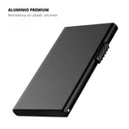 Tarjetero de aluminio negro resistente y compacto