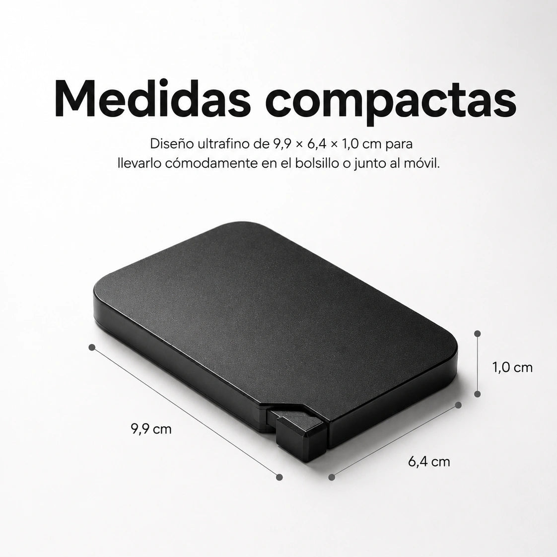 Medidas del tarjetero metálico KÄRN ultrafino de 9,9 x 6,4 x 1 cm