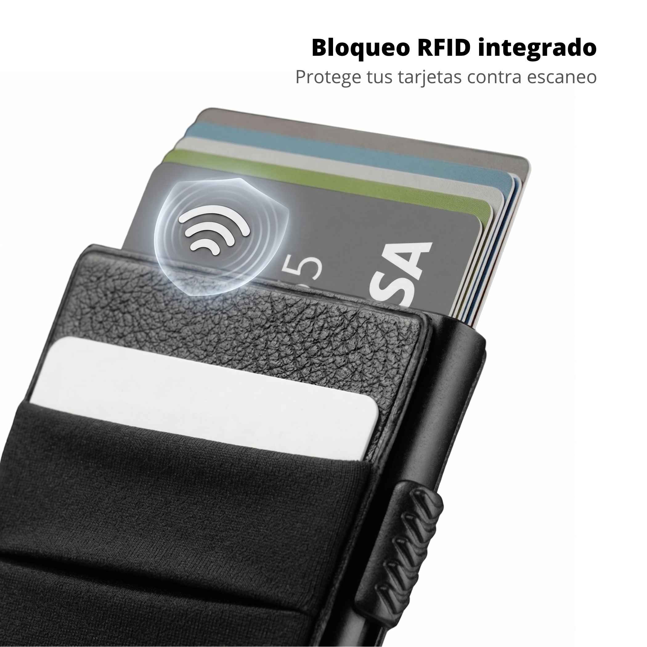 cartera con bloqueo rfid protege tarjetas contacto seguridad