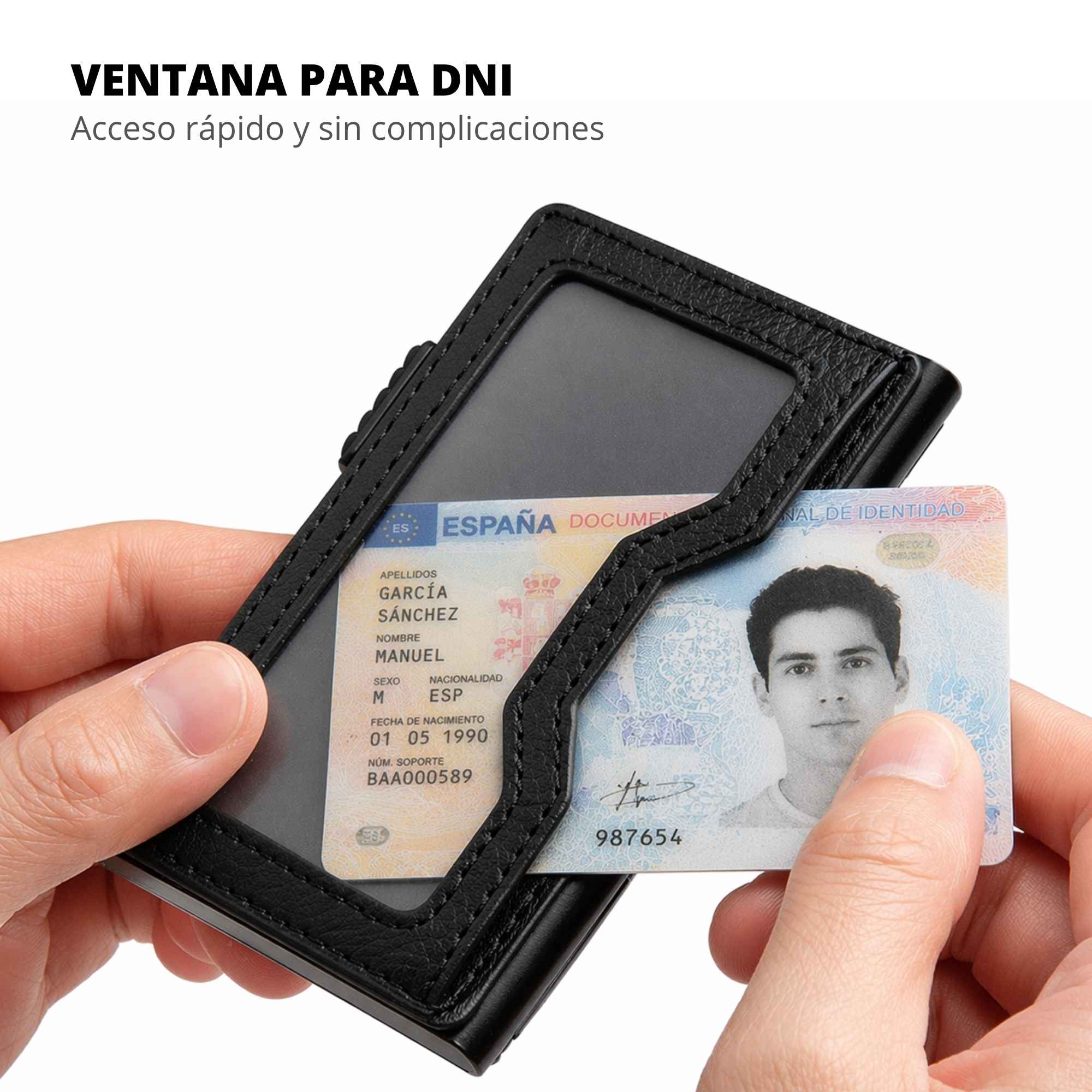 cartera con ventana para dni acceso rápido documento identidad