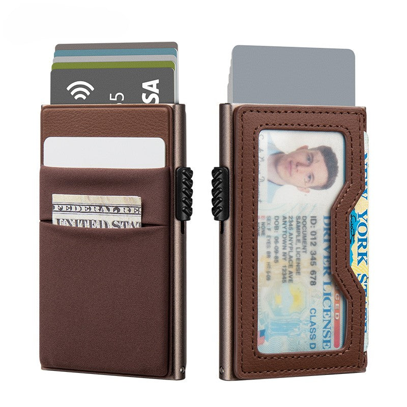 Tarjetero RFID KÄRN de piel marrón con clip para billetes y espacio para tarjetas, diseño minimalista antirrobo para hombre.