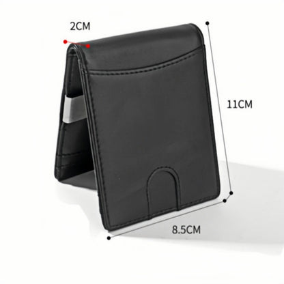 Billetera Kärn de piel negra con clip metálico y medidas 11 x 8,5 cm, diseño compacto RFID antirrobo para hombre.